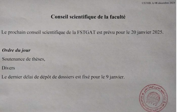 Conseil Scientifique de la FSTGAT