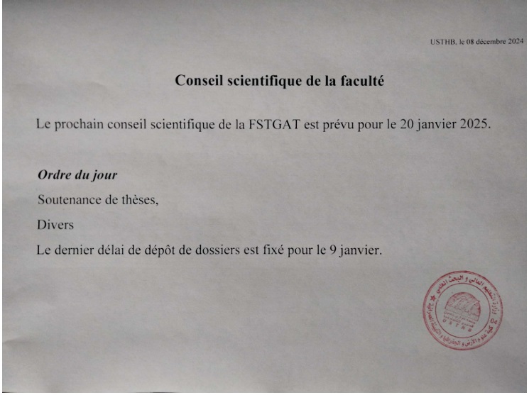 Conseil Scientifique de la FSTGAT